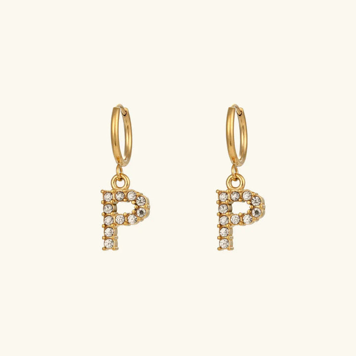 Gold-Plated Initial Letter Earrings with Diamond Simulants