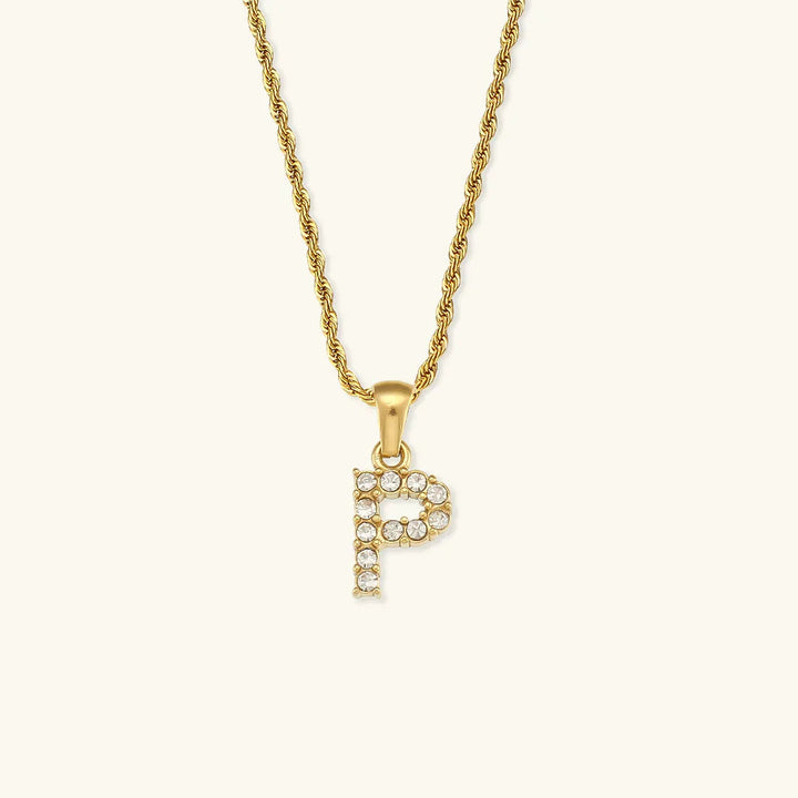 Gold-Plated Initial Pendant Necklace with Diamond Simulants