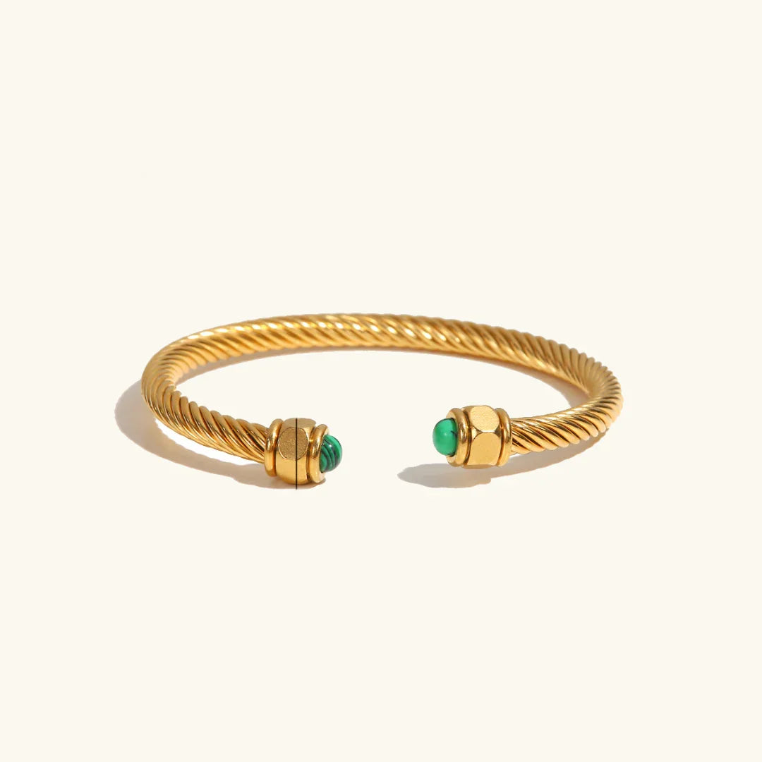 Gold-Plated Synthetic Stone Cuff Bracelet for Women