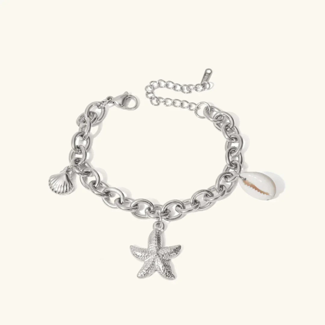 Gold-Plated Bracelet with Starfish, Shell, and Conch Pendants