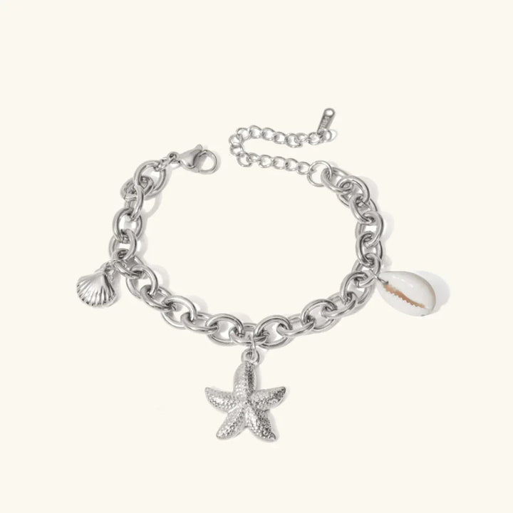 Gold-Plated Bracelet with Starfish, Shell, and Conch Pendants