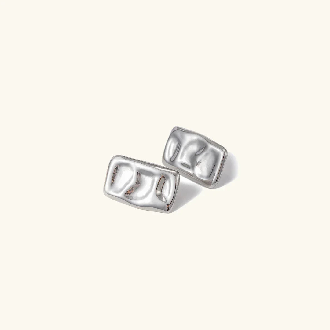 Gold-Plated Hammered Rectangular Earrings