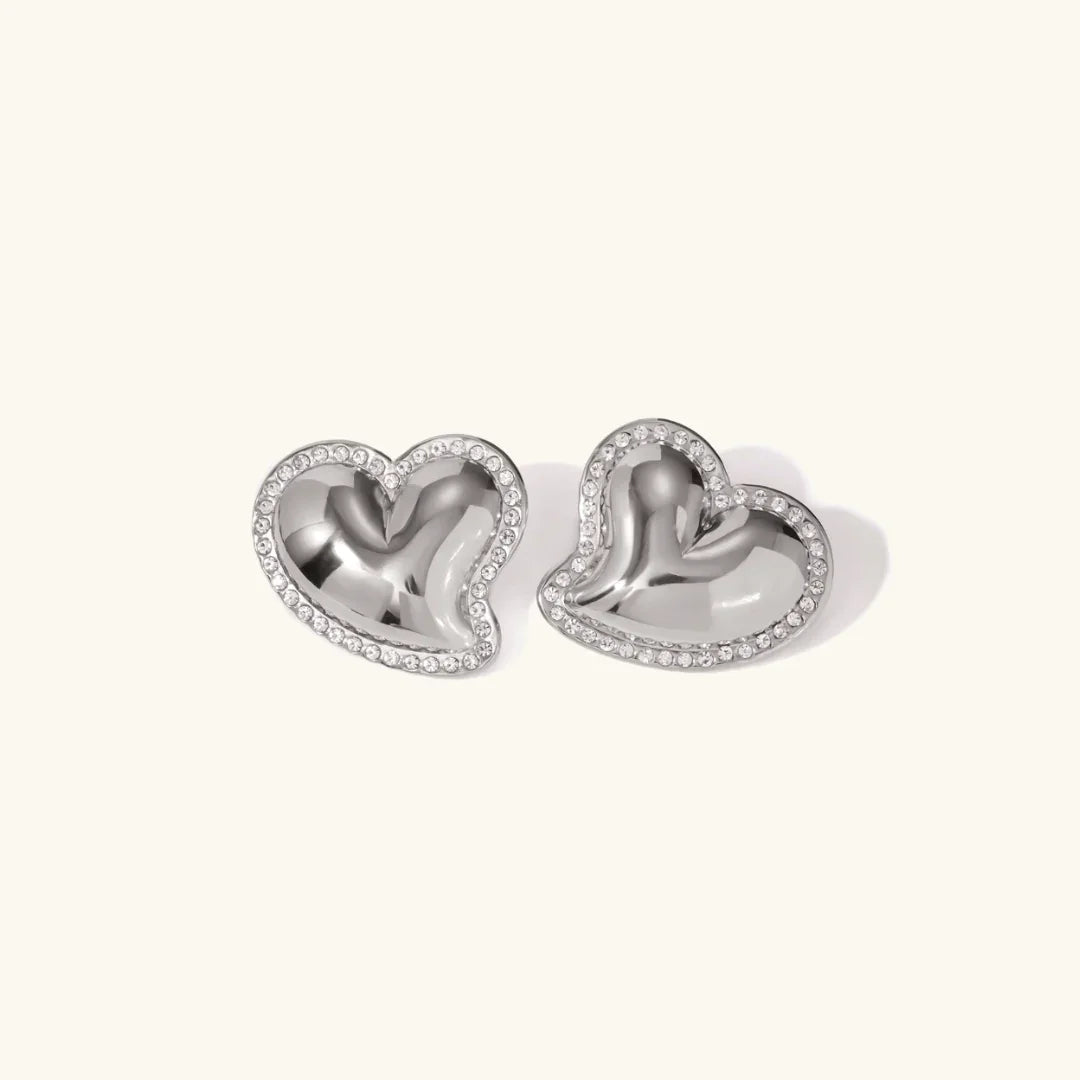Gold-Plated Cubic Zirconia Heart Stud Earrings for Women