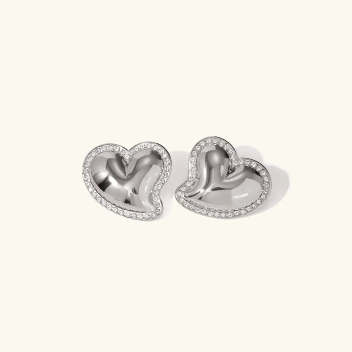 Gold-Plated Cubic Zirconia Heart Stud Earrings for Women