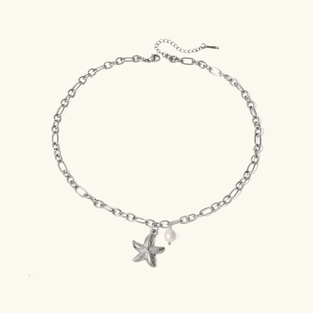 Gold-Plated Necklace with Starfish Pendant and Freshwater Pearl