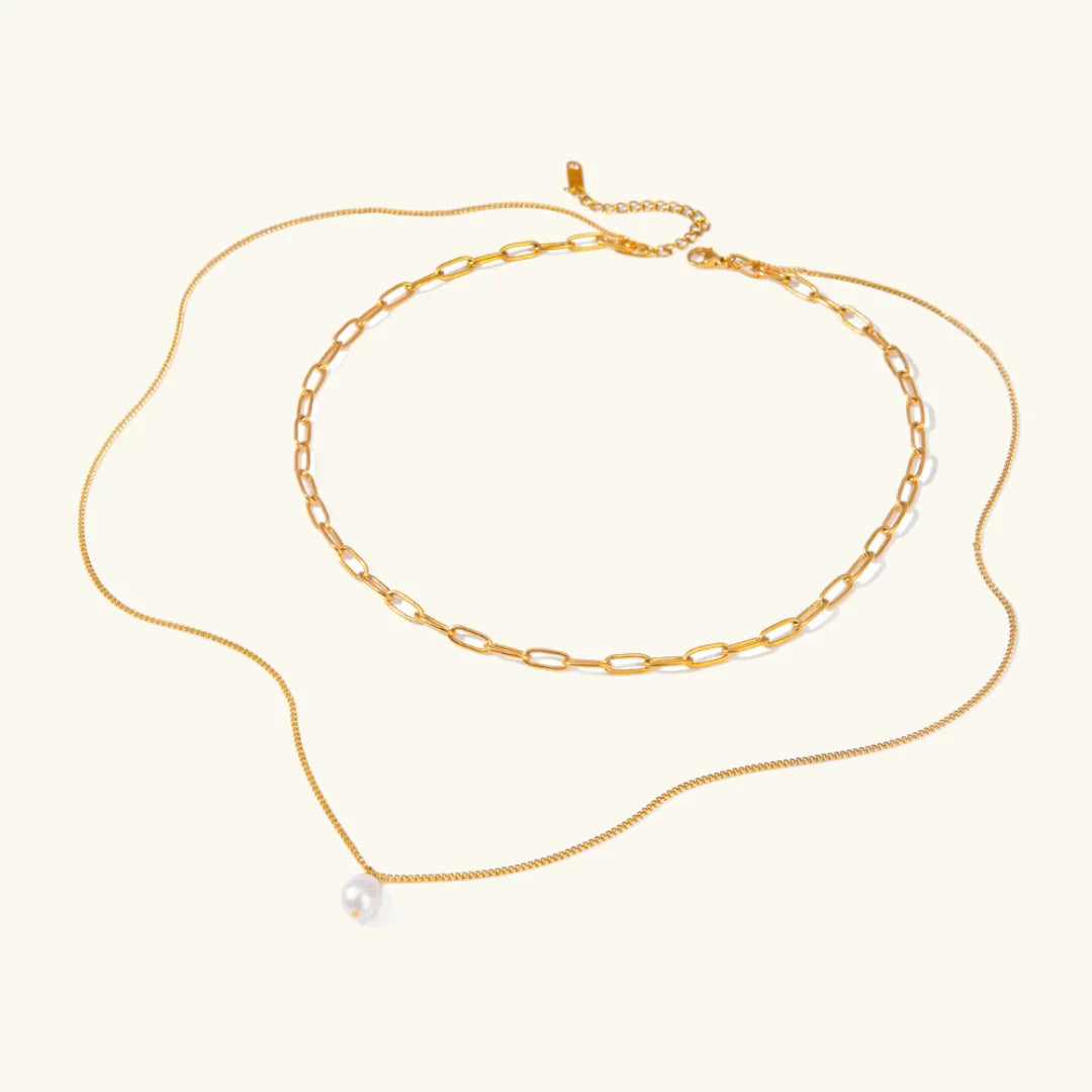 Gold Plated Faux Pearl Layered Pendant Necklace for Women