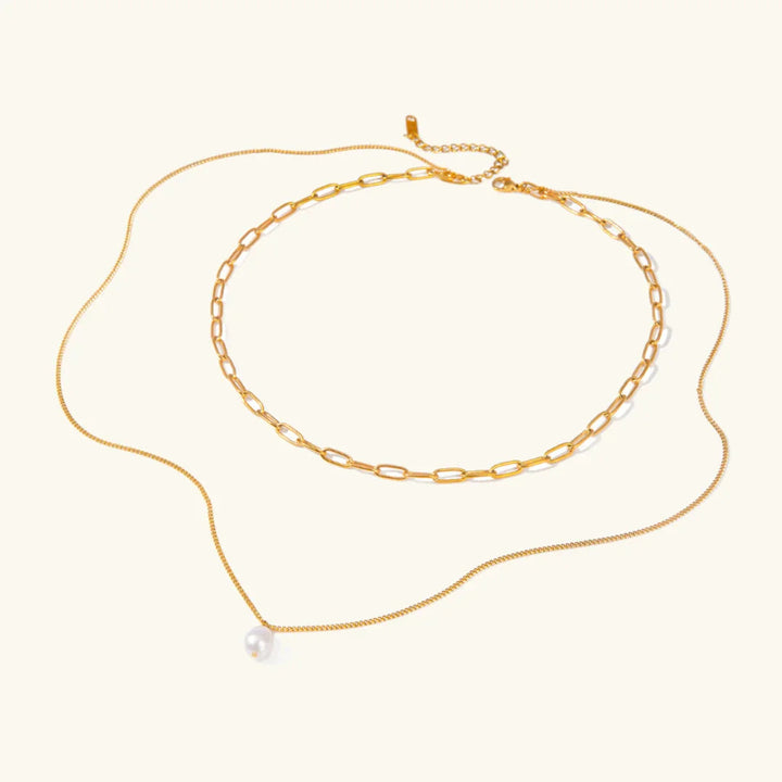 Gold Plated Faux Pearl Layered Pendant Necklace for Women