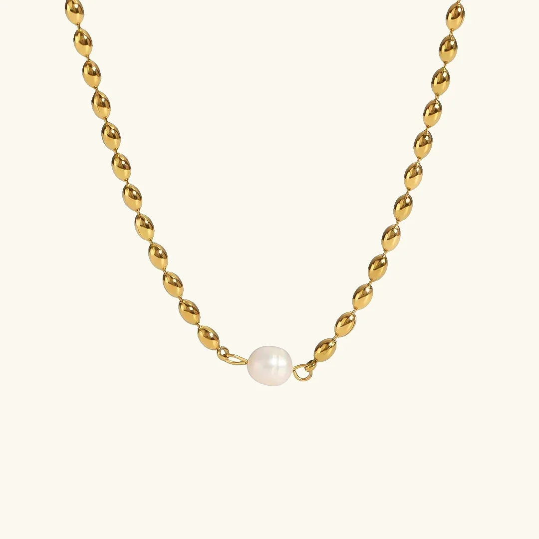 Gold-Plated Beaded Necklace with Freshwater Pearl
