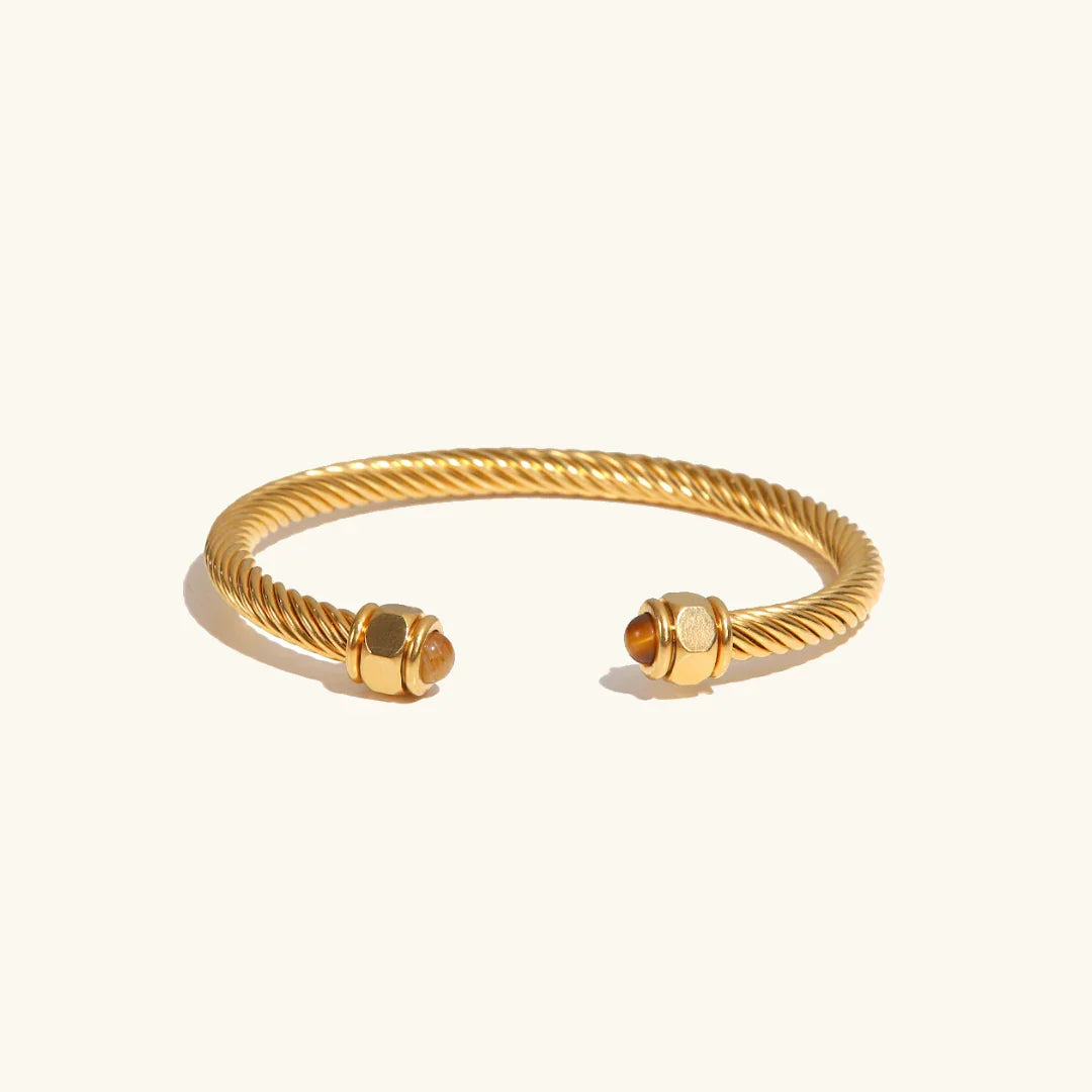 Gold-Plated Synthetic Stone Cuff Bracelet for Women