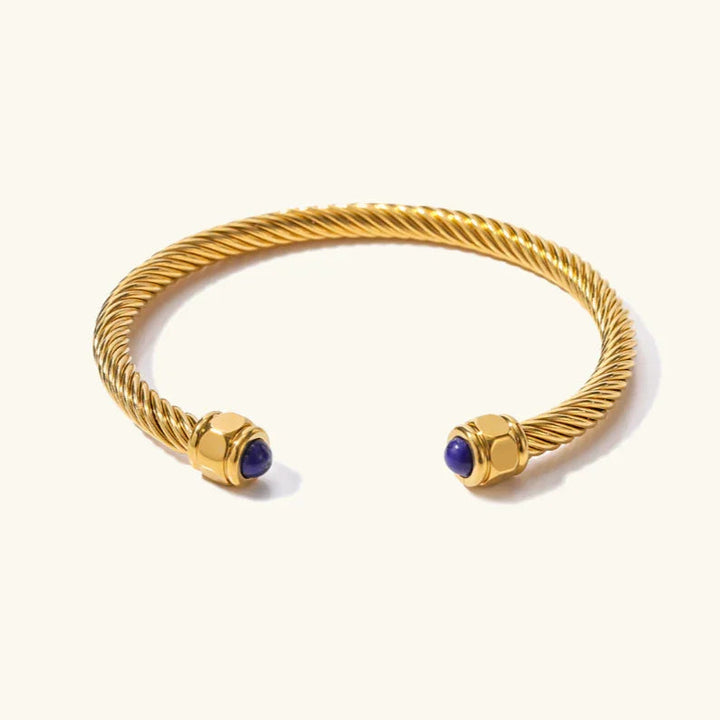 Gold-Plated Synthetic Stone Cuff Bracelet for Women