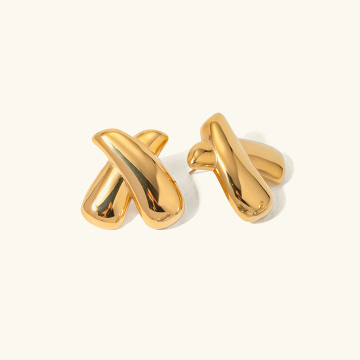 Gold-Plated Modern Intertwined Bar Earrings