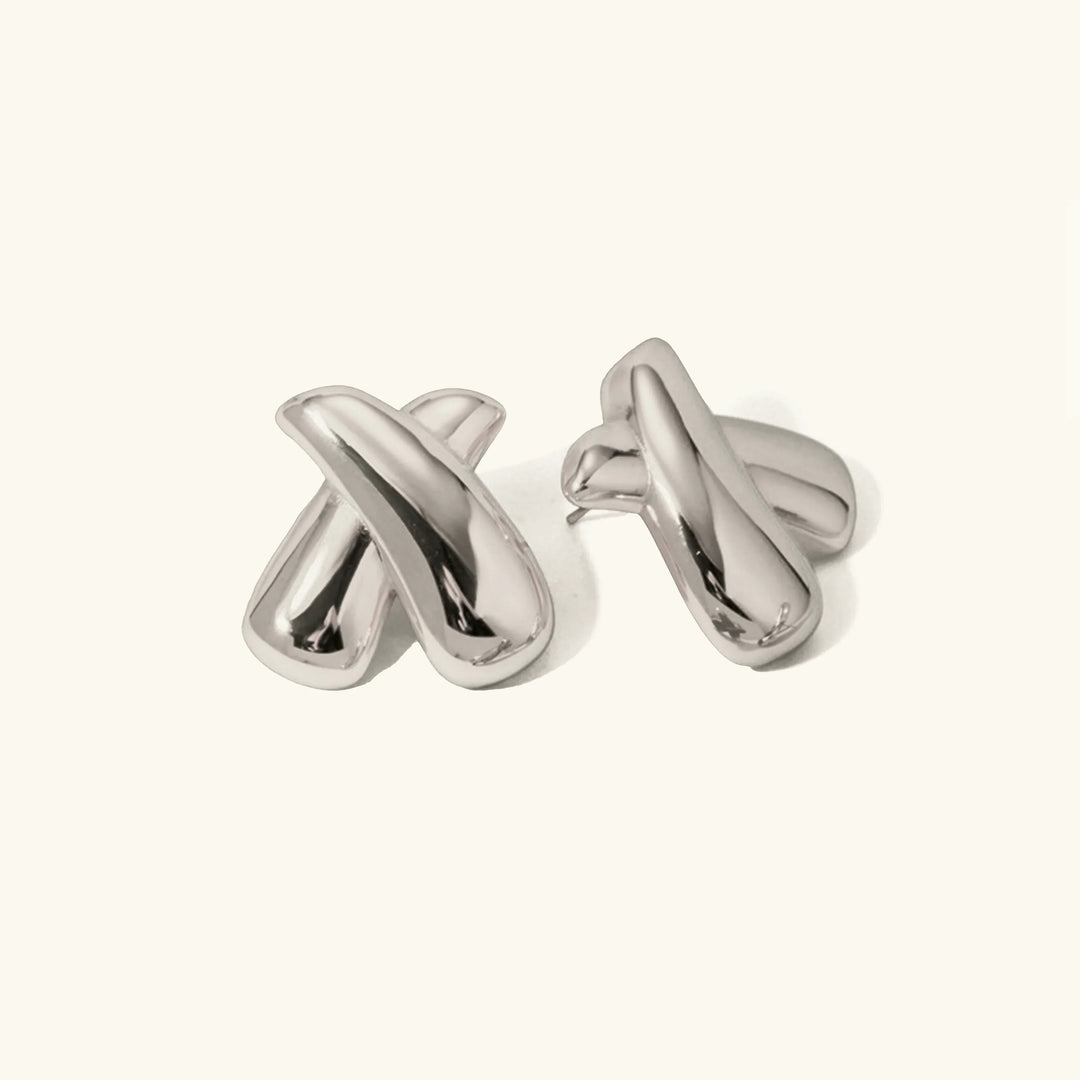 Gold-Plated Modern Intertwined Bar Earrings