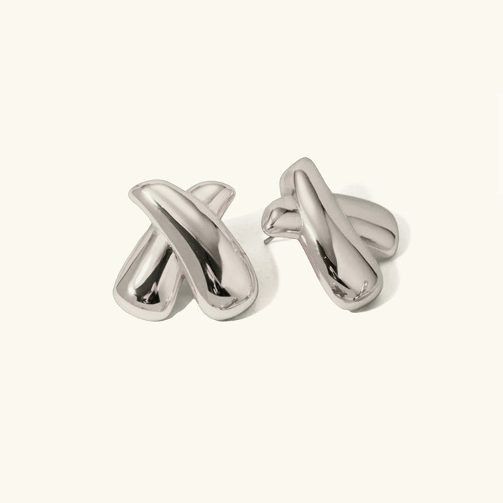 Gold-Plated Modern Intertwined Bar Earrings