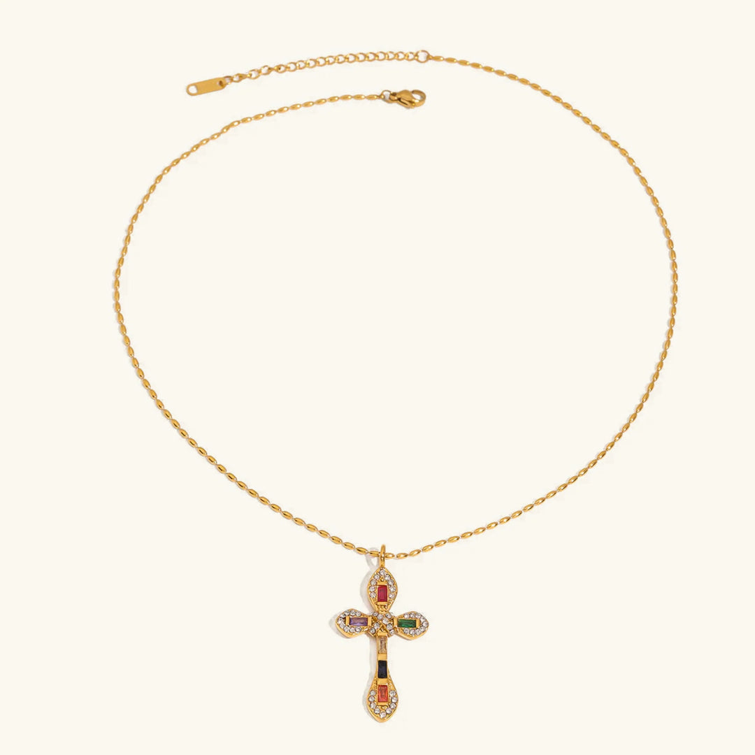 Gold-Plated CZ Cross Pendant Necklace for Women