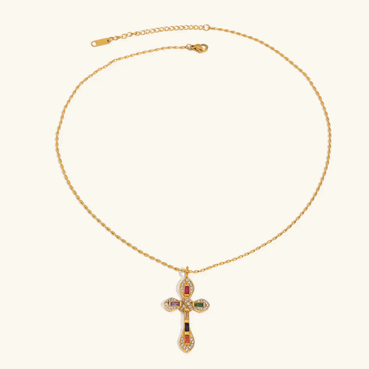 Gold-Plated CZ Cross Pendant Necklace for Women