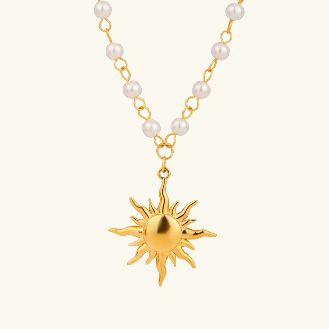 Gold-Plated Sun Pendant Freshwater Faux Pearl Necklace