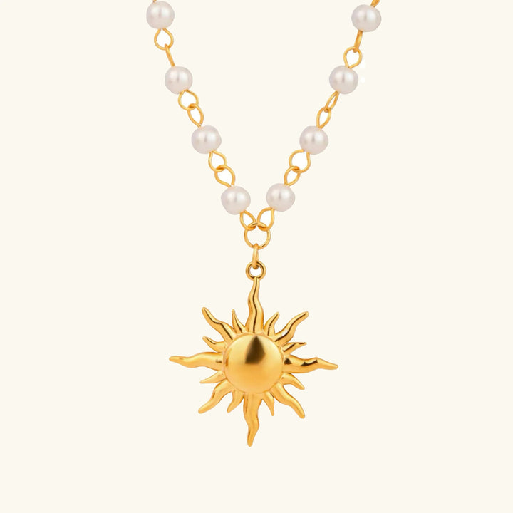 Gold-Plated Sun Pendant Freshwater Faux Pearl Necklace