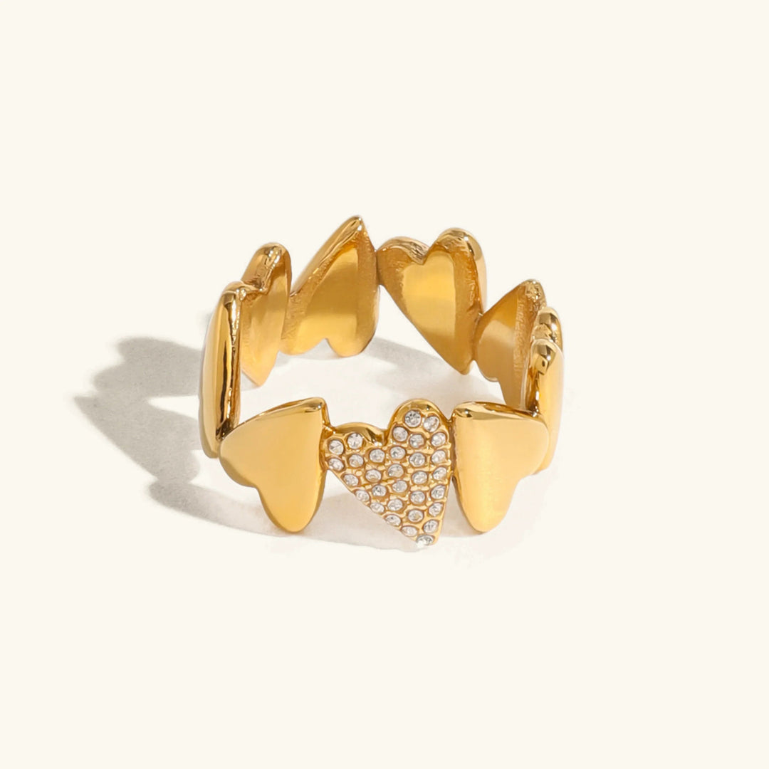 Gold-Plated CZ Heart Statement Ring