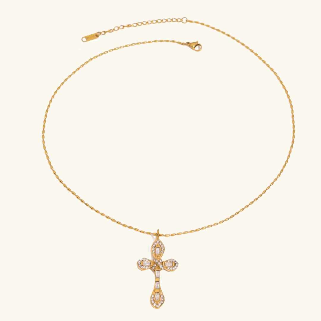 Gold-Plated CZ Cross Pendant Necklace for Women