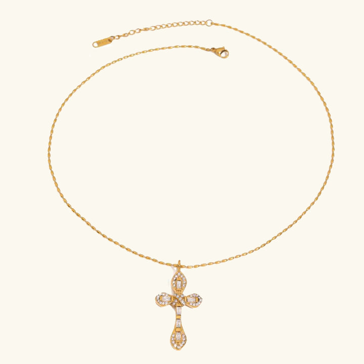 Gold-Plated CZ Cross Pendant Necklace for Women