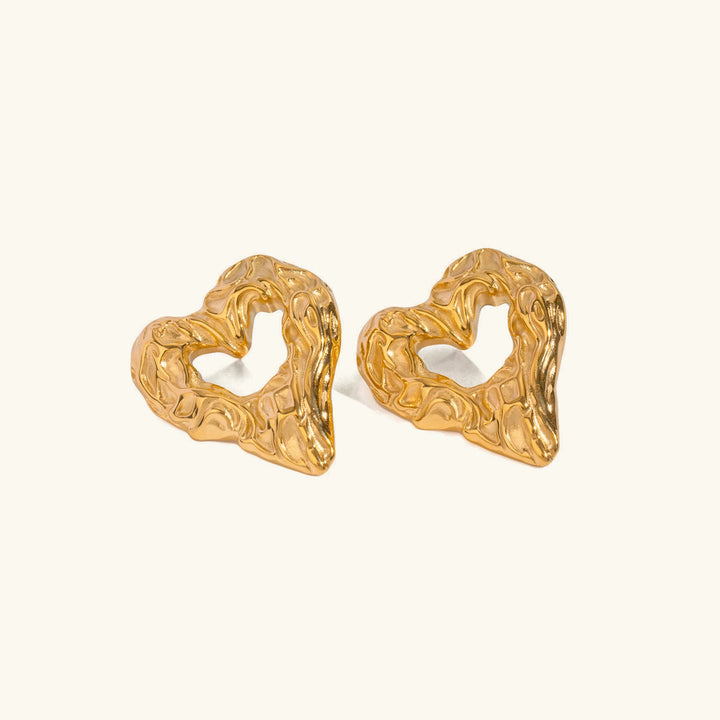 Gold-Plated Crumpled Heart Earrings