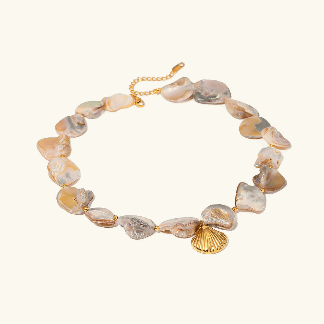 Gold-Plated Faux Pearl Seashell Necklace for Women