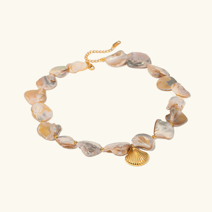 Gold-Plated Faux Pearl Seashell Necklace for Women