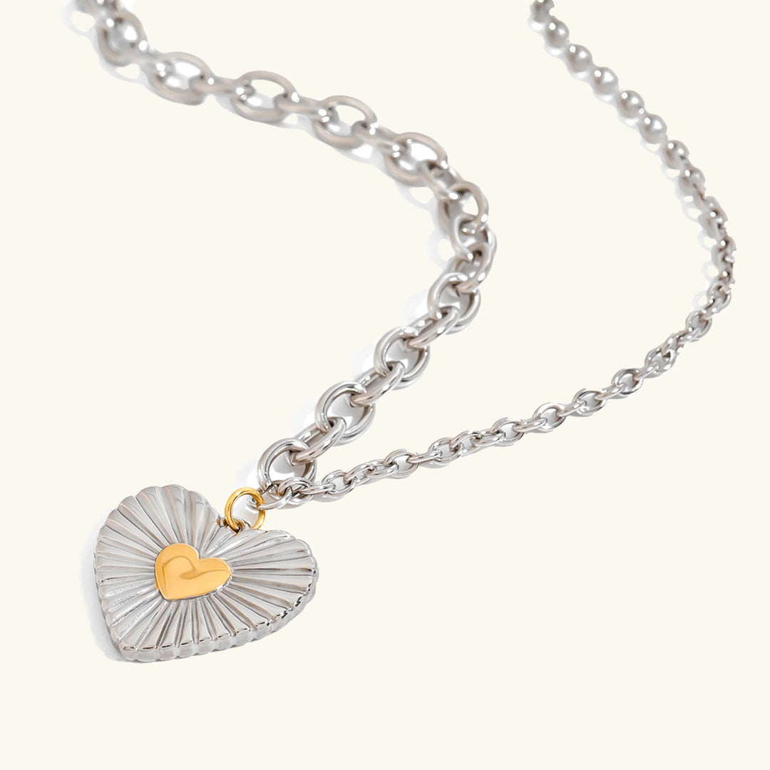 Gold-Plated Silver-Tone Heart Pendant Necklace for Women