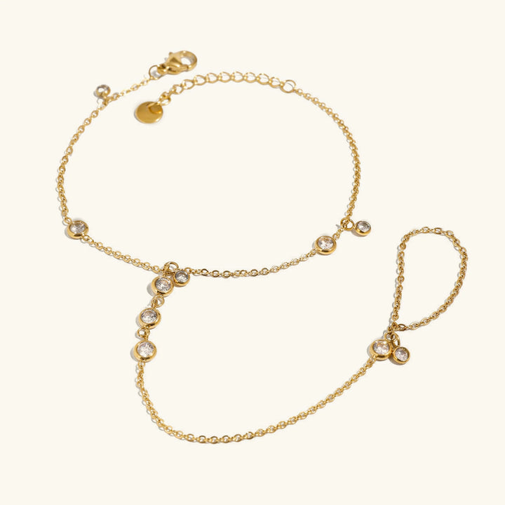 Gold-Plated Cubic Zirconia Hand Chain Bracelet for Women