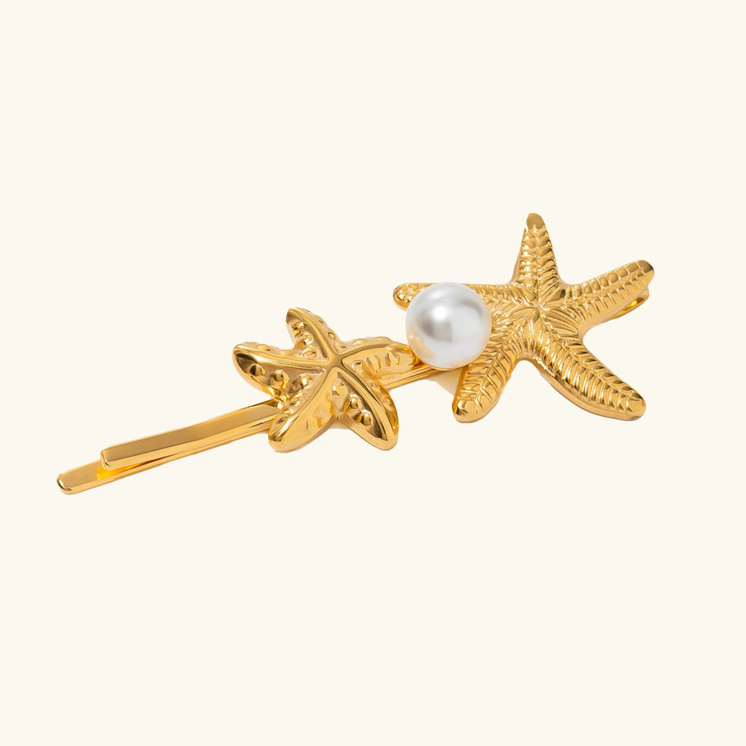 Gold-Plated Twin Starfish-Freshwater Pearl French Pin