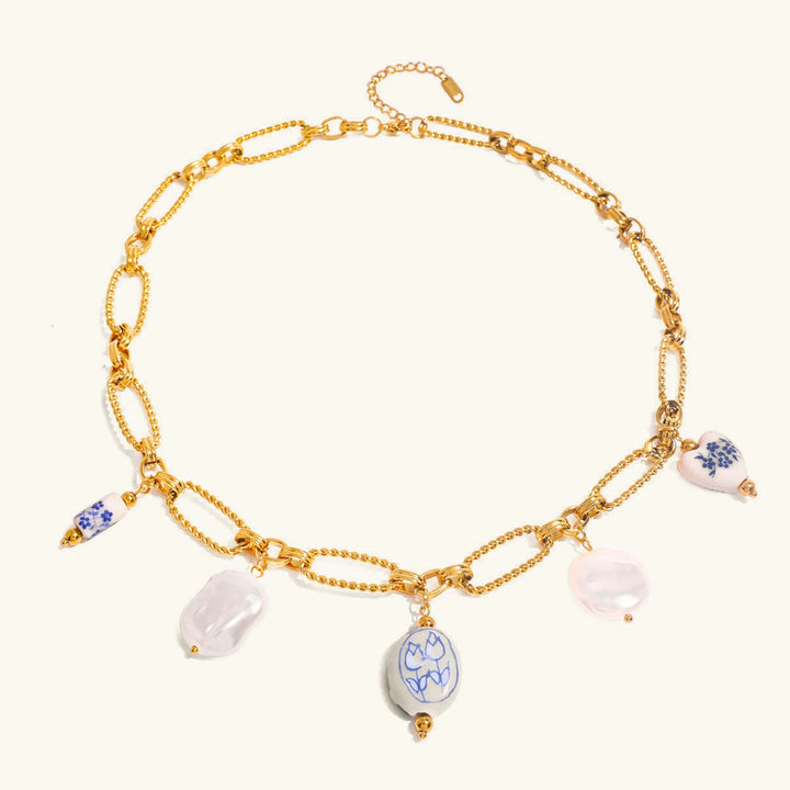 Gold-Plated Faux Pearl Charm Necklace for Women