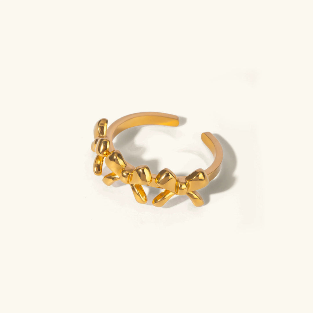 Gold-Plated Bow Ring with Three Accents