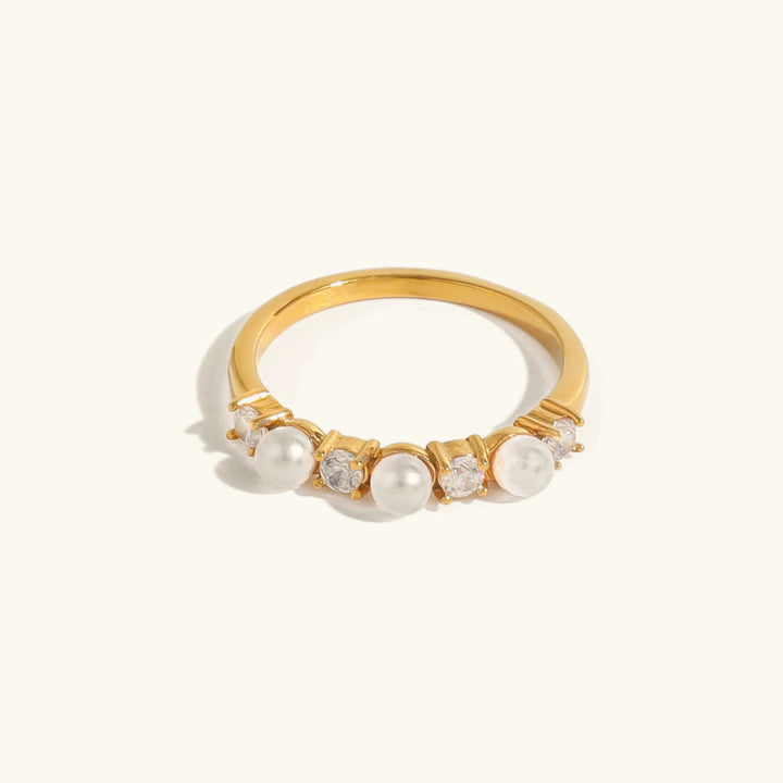 Gold-Plated Faux Pearl CZ Ring for Women