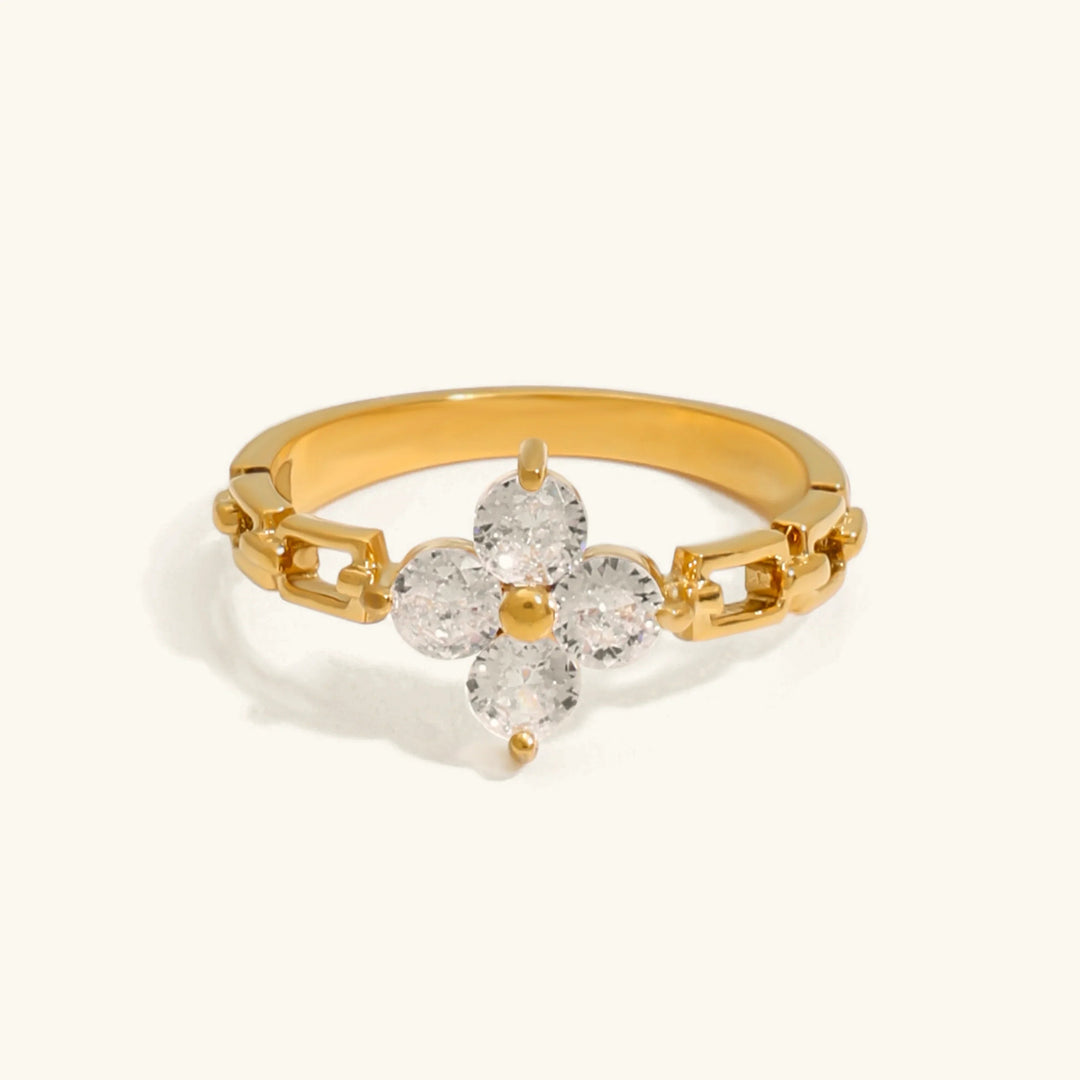 Gold-Plated Cubic Zirconia Floral Ring for Women