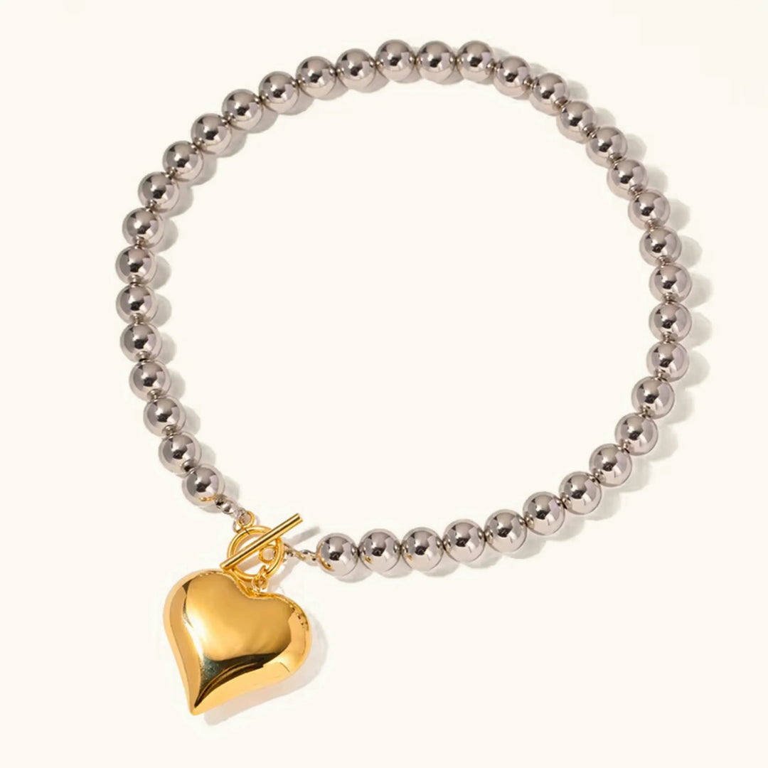 Silver-Tone Bead Heart Pendant Necklace for Women