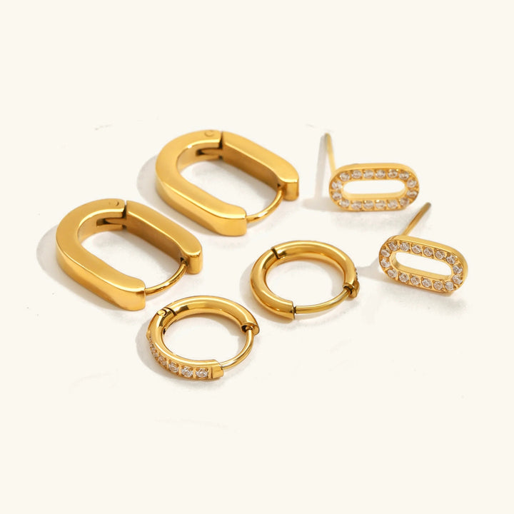 Gold-Plated CZ Hoop Earring 3-Piece Set