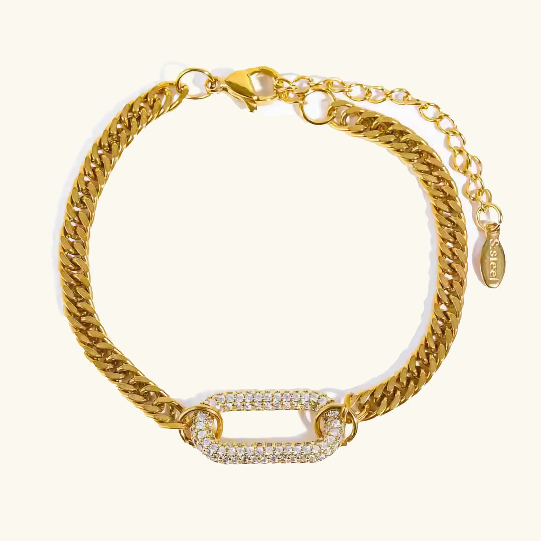 Gold-Plated Cubic Zirconia Link Bracelet for Women