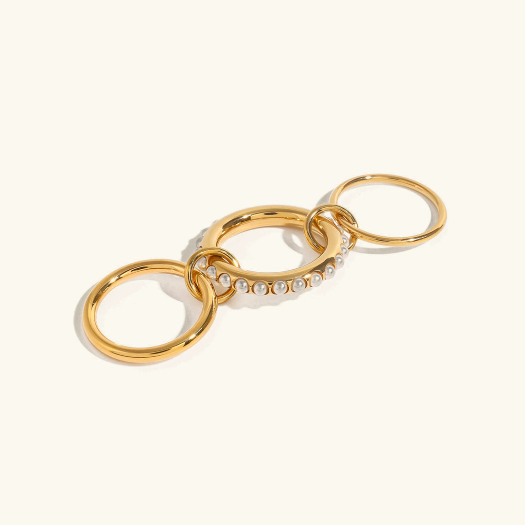 Gold-Plated Faux Pearl Stackable Ring for Women