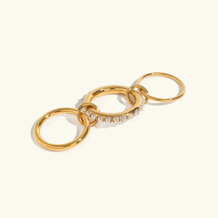 Gold-Plated Faux Pearl Stackable Ring for Women