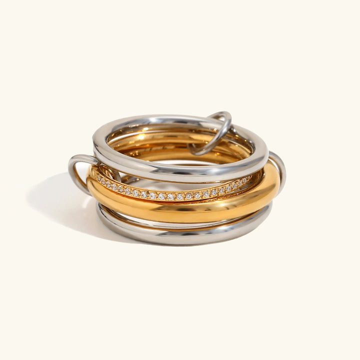 Gold-Plated Silver-Tone CZ Stackable Ring for Women