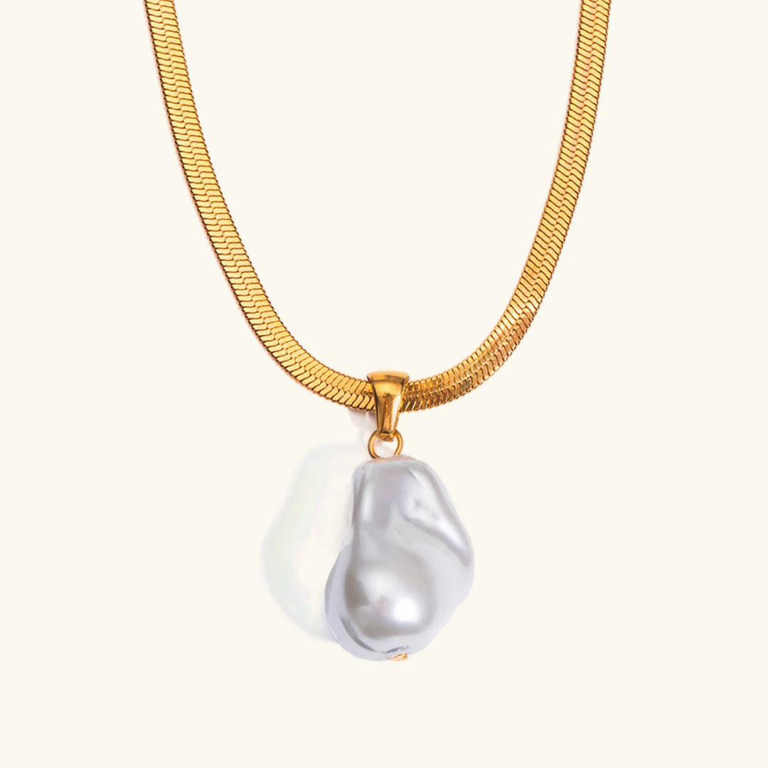 Gold-Plated Faux Pearl Herringbone Pendant Necklace