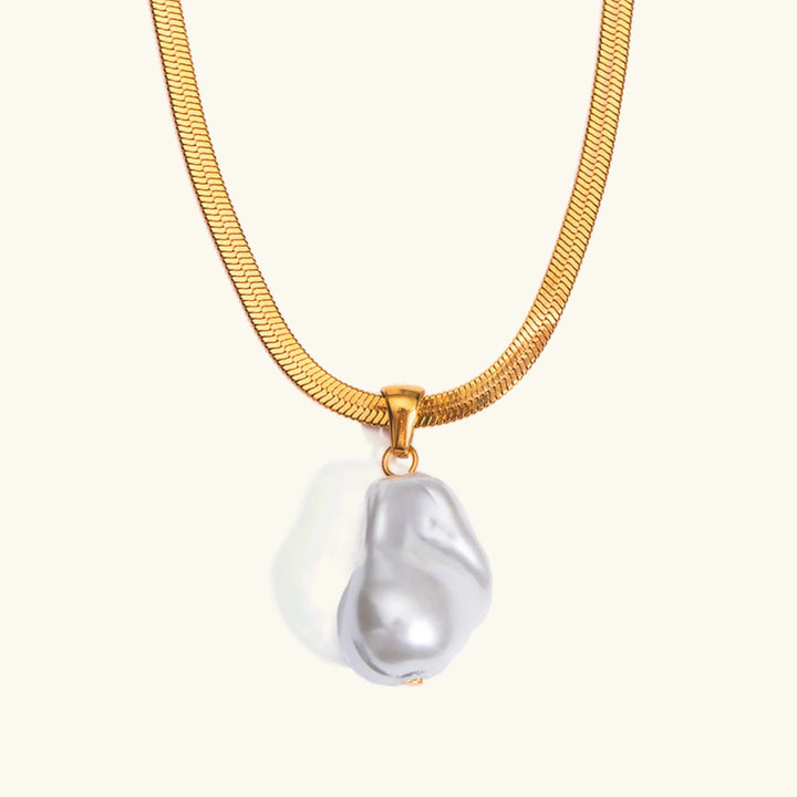 Gold-Plated Faux Pearl Herringbone Pendant Necklace