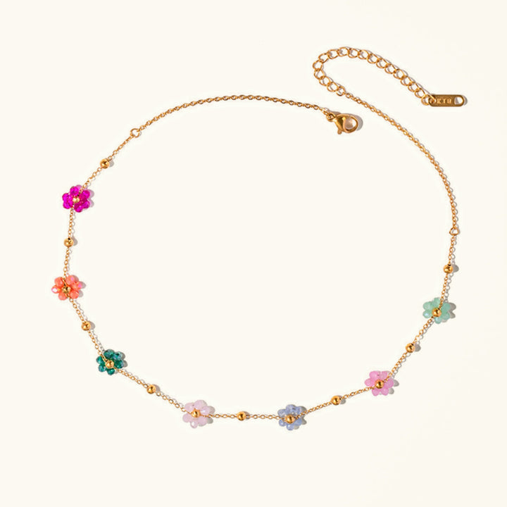 Gold-Plated Dainty Glass Flower Chain Necklace for Women