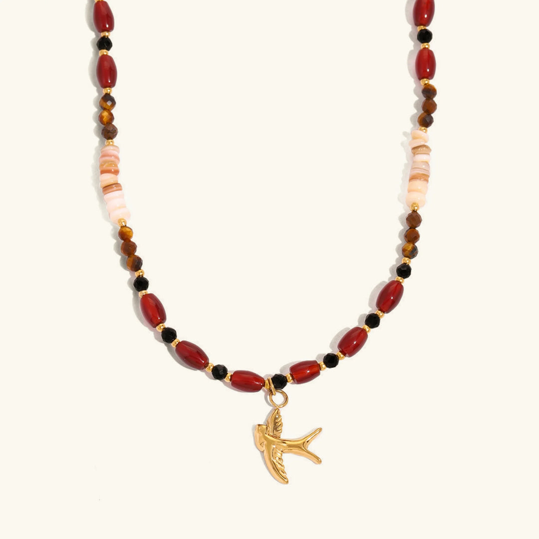 Gold-Plated Glass Stone Beaded Necklace