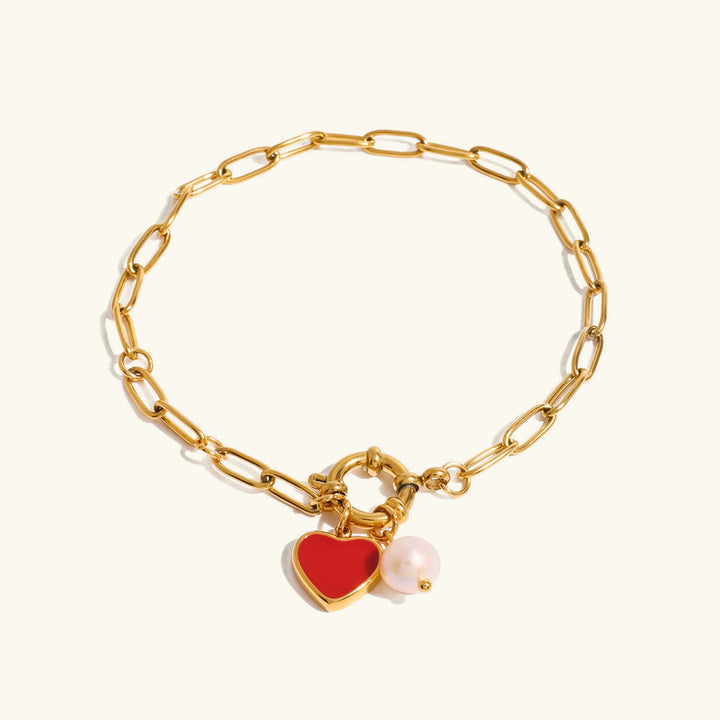 Gold-Plated Heart Chain Pearl Bracelet