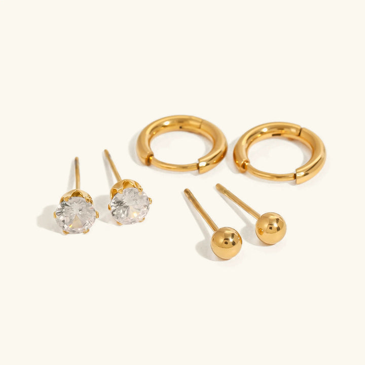 Gold-Plated CZ Hoop and Stud Earring Set