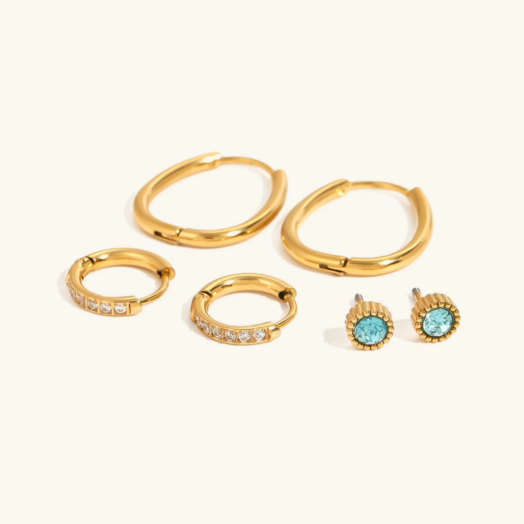 Gold-Plated CZ Hoop Earring 3-Piece Set