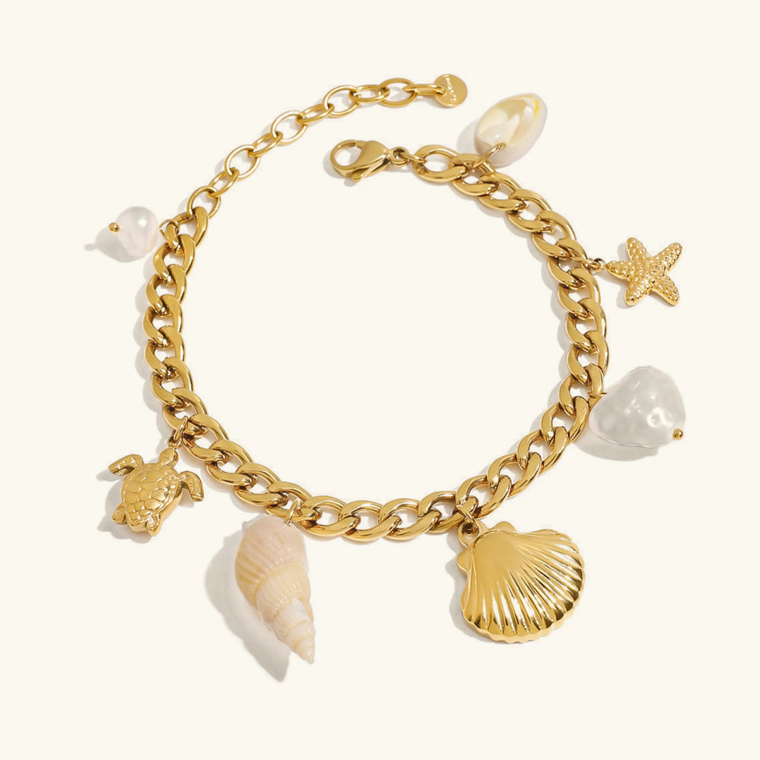 Gold-Plated Faux Pearl Charm Bracelet for Women