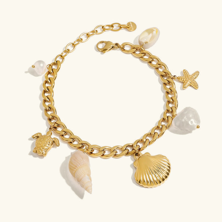 Gold-Plated Faux Pearl Charm Bracelet for Women