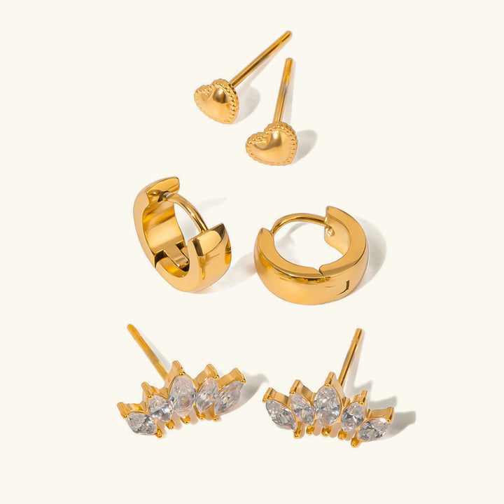 Gold-Plated CZ Hoop Earring 3-Piece Set